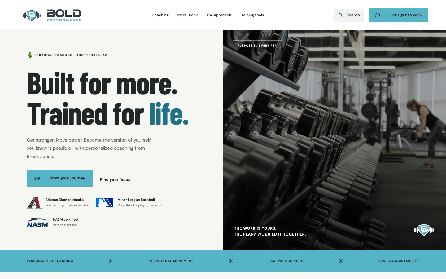 Bold Performance homepage showing strength training equipment and personal coaching